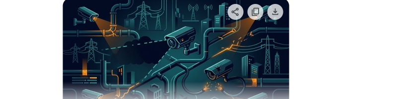 Surveillance cameras with blind spots in critical infrastructure network