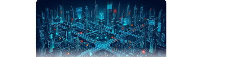 Smart city infrastructure with hidden security vulnerabilities and risk indicators